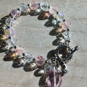 Chic Silver and Pink Crystal Charm Bracelet